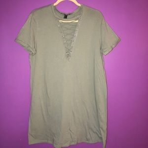 Lace Up Neck Olive Dress